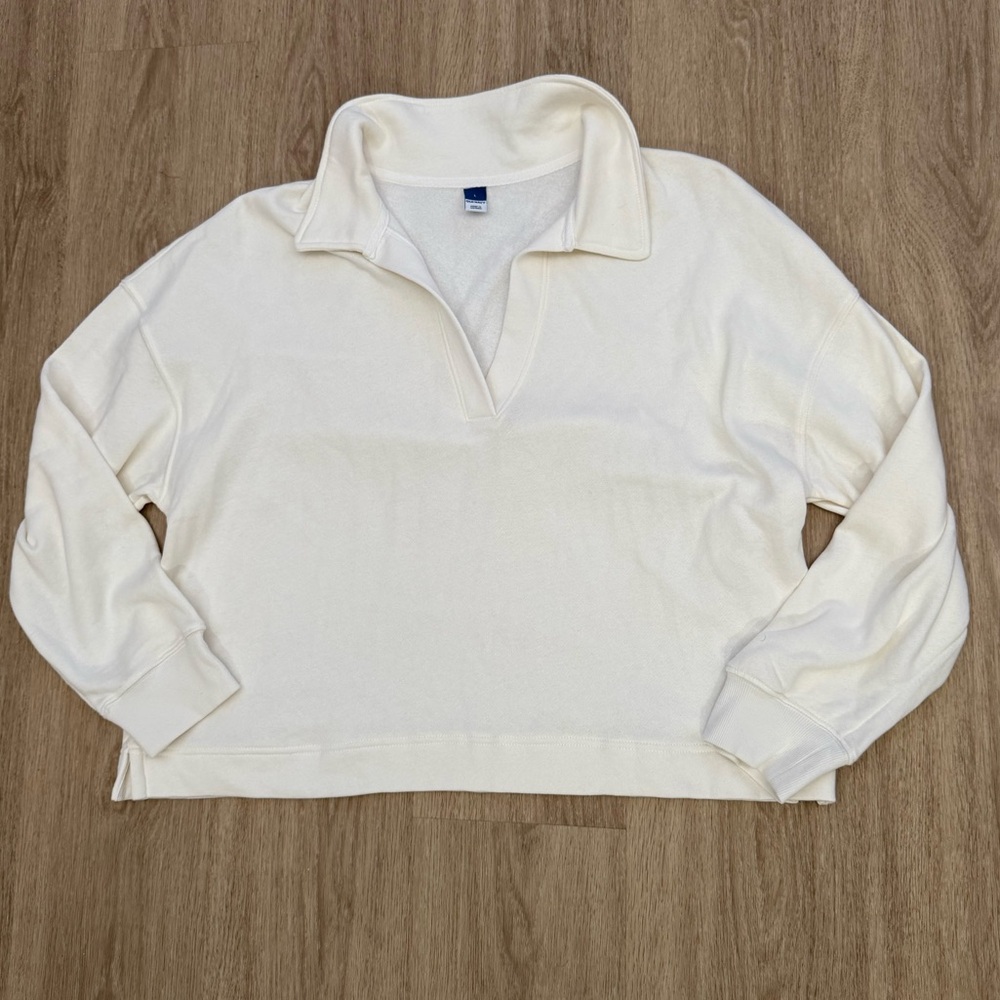NWT Old Navy Fleece Lined White Collared Pullover Crop Sweater